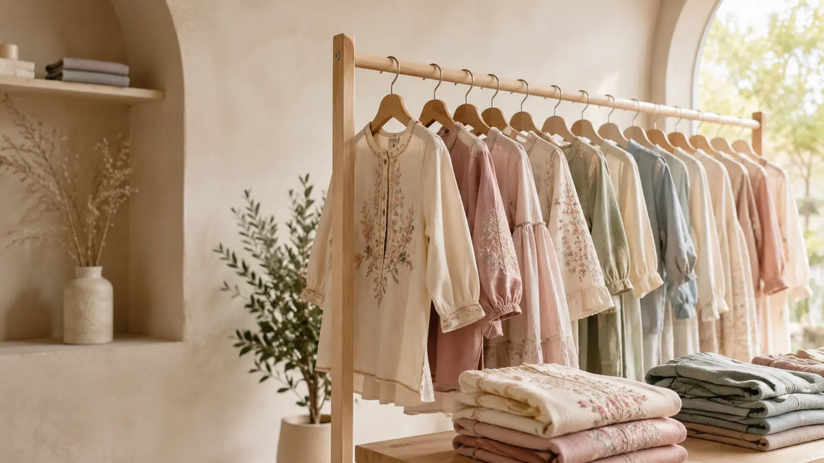 Inside Goodoo kids clothing production and minimalist clothing display