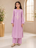 Girl wearing Goodoo lilac embroidered 2-piece lawn suit