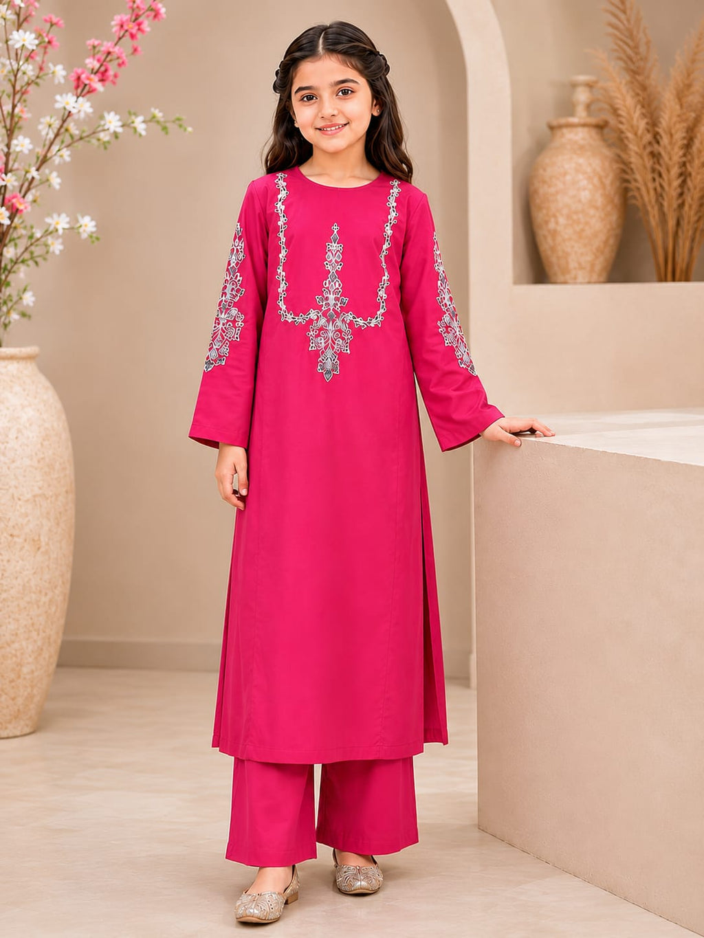 Goodoo Kids Girls Pink Embroidered Kurta Trouser Suit Festival Collection Banner