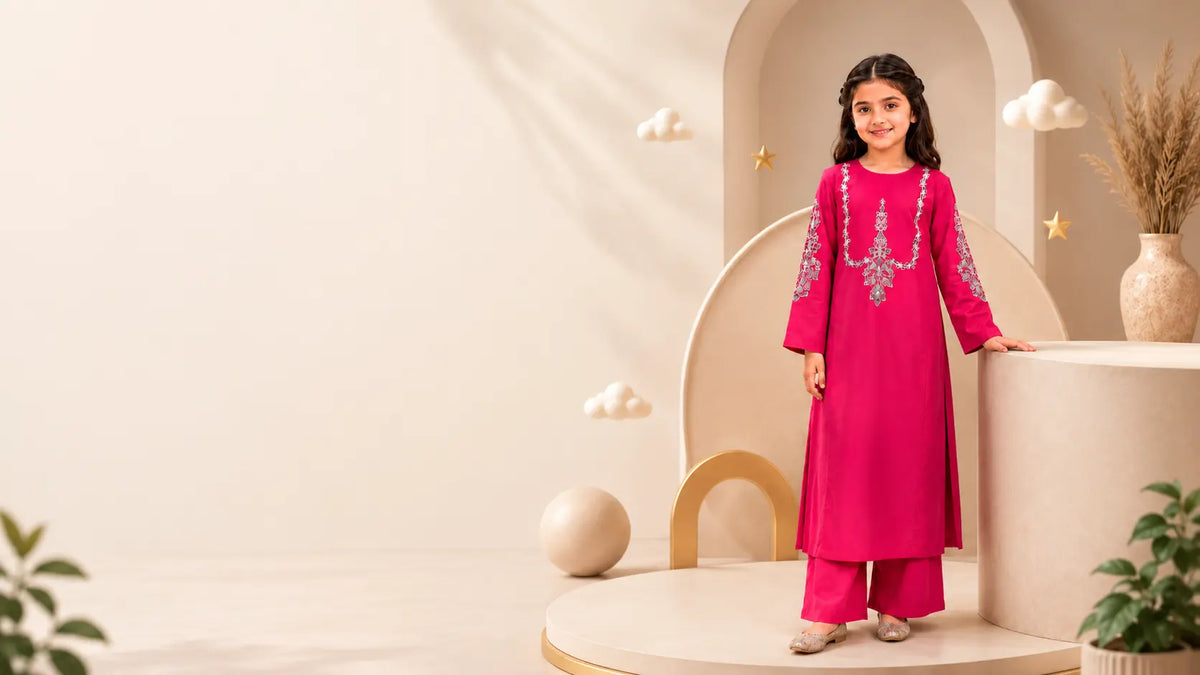 Goodoo Kids Girls Pink Embroidered Kurta Trouser Suit Festival Collection Banner