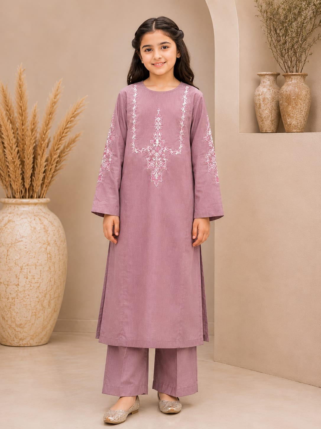 Girls Embroidered Dusty Pink Suit 2 Piece by Goodoo