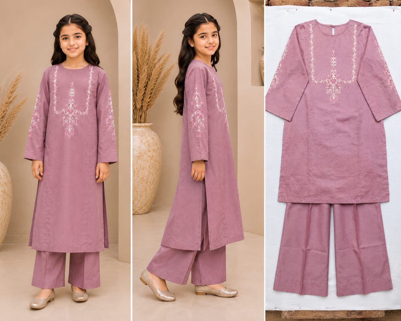 Girls Embroidered Dusty Pink Suit 2 Piece by Goodoo