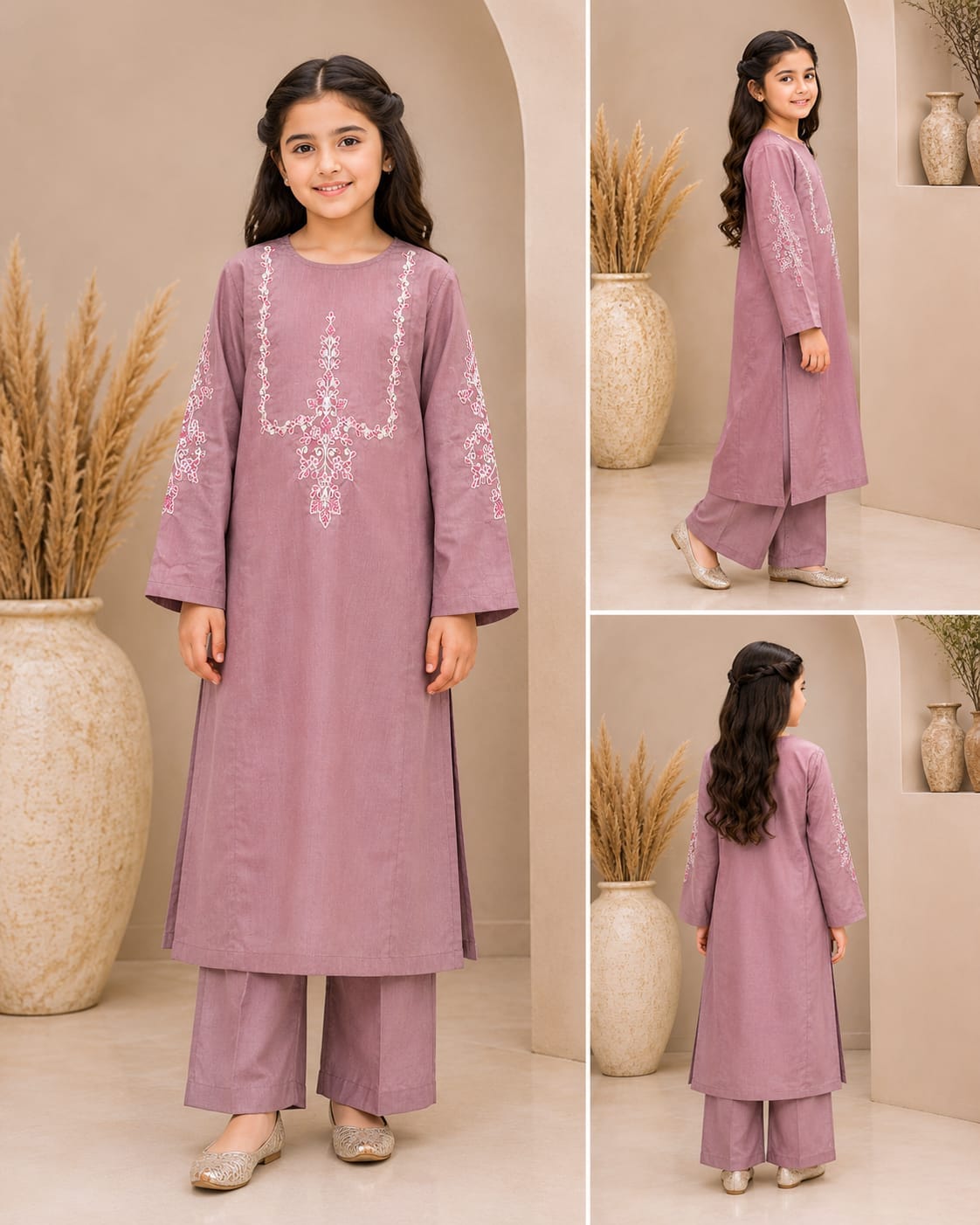 Girls Embroidered Dusty Pink Suit 2 Piece by Goodoo