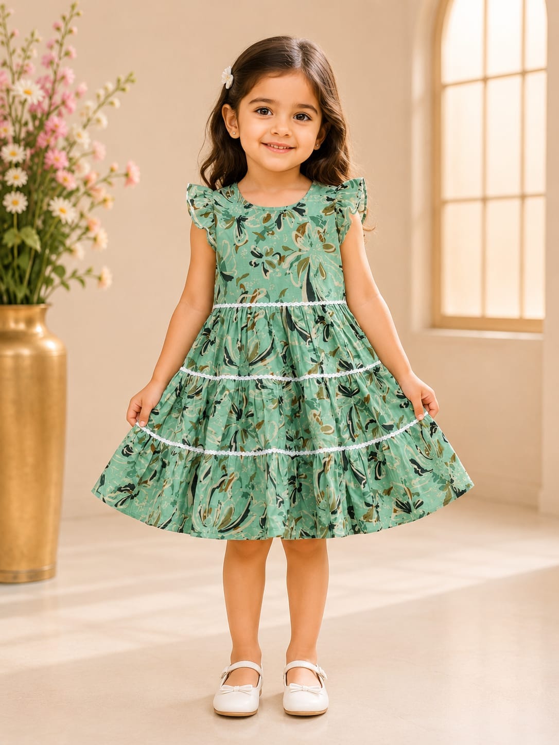 Girls Floral Abstract Mint Blue Frock by Goodoo