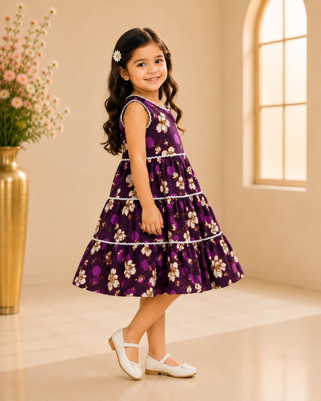 Girls Tiered Floral Purple Frock by Goodoo