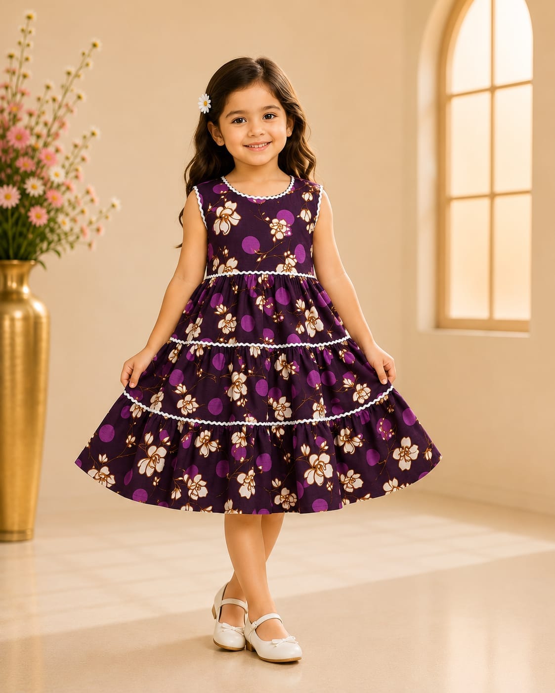 Girls Tiered Floral Purple Frock by Goodoo