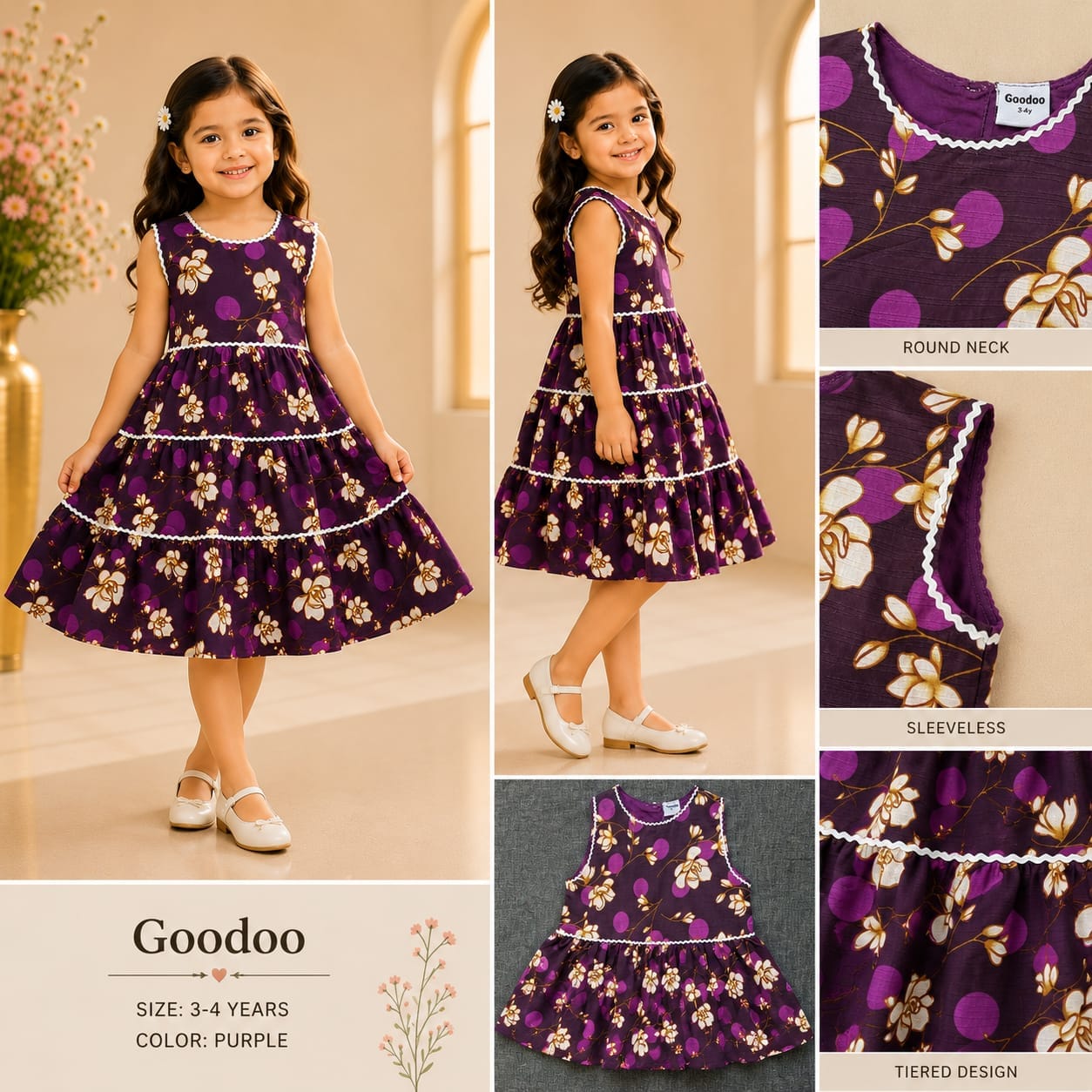 Girls Tiered Floral Purple Frock by Goodoo