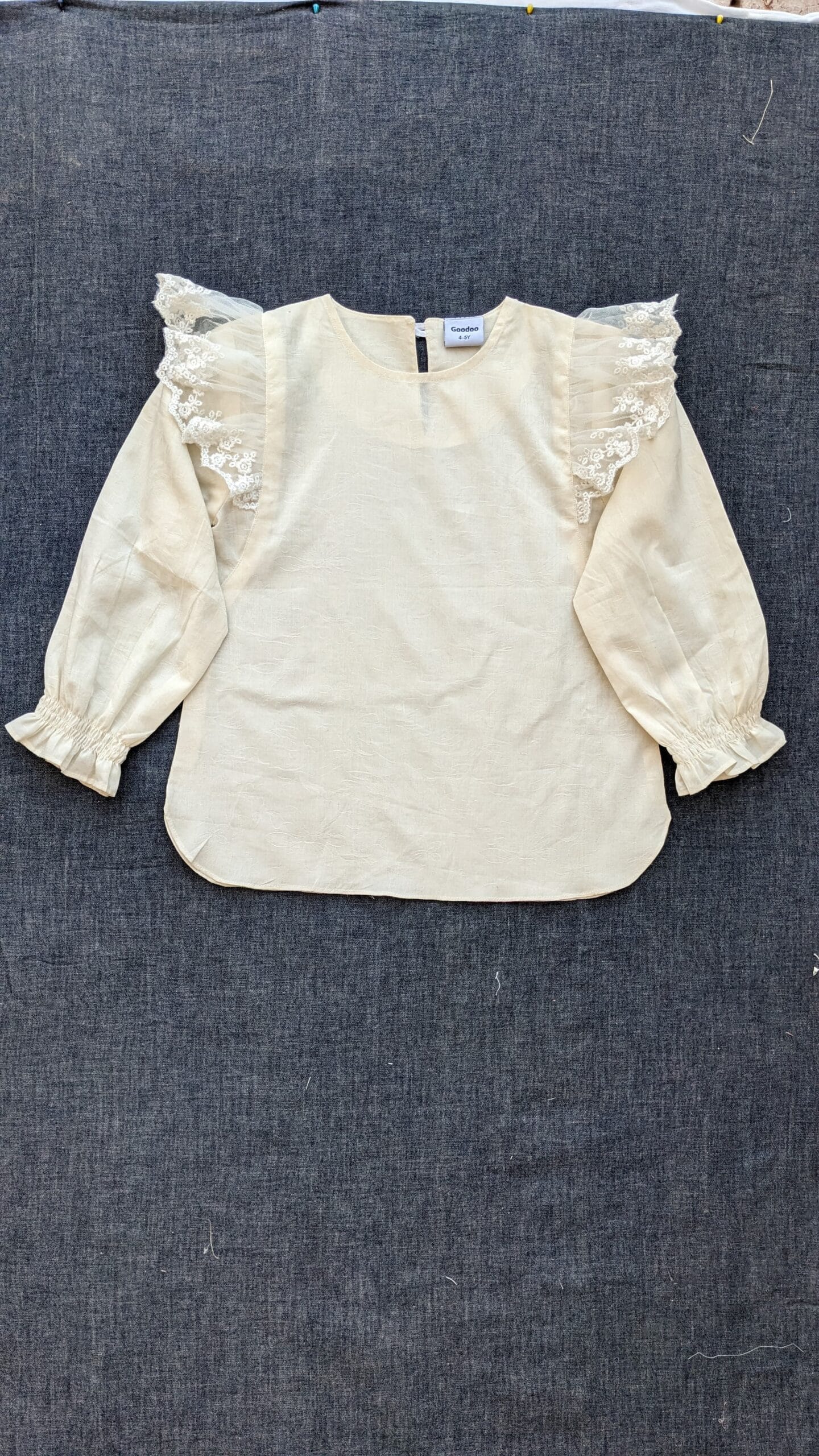 Girls Cream Lace Frill Top by Goodoo