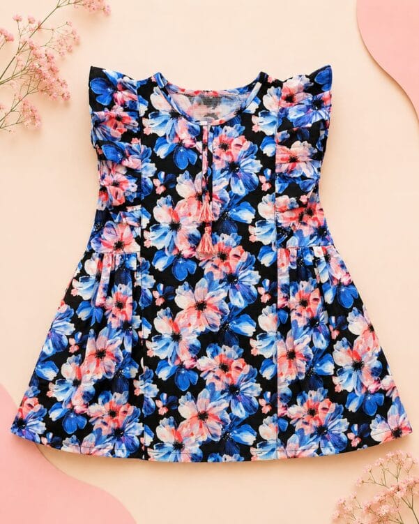 Baby Girls Blue Floral Frock Set (2-Piece)