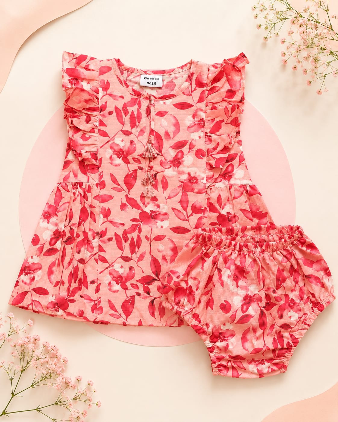 Baby Girls Pink Floral Frock Set (2-Piece)